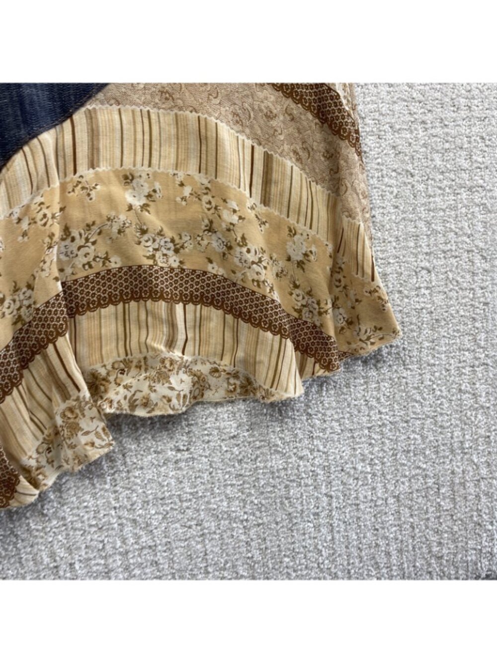 Y2K Escandelle Paris Boho Patchwork Skirt Midi Festival Denim Floral Cottagecore - Picture 4 of 9